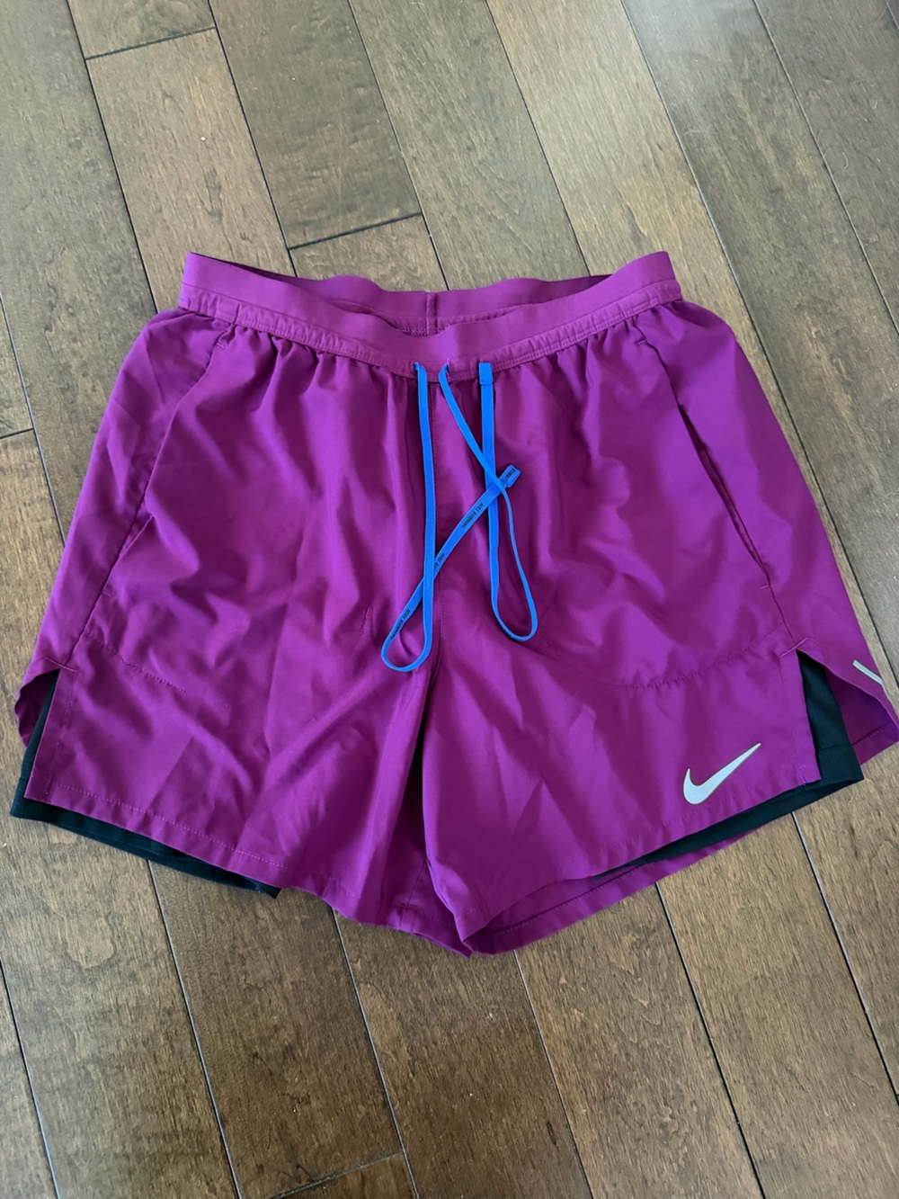 Nike Mens Magenta Athletic Shorts with Blue Drawstring